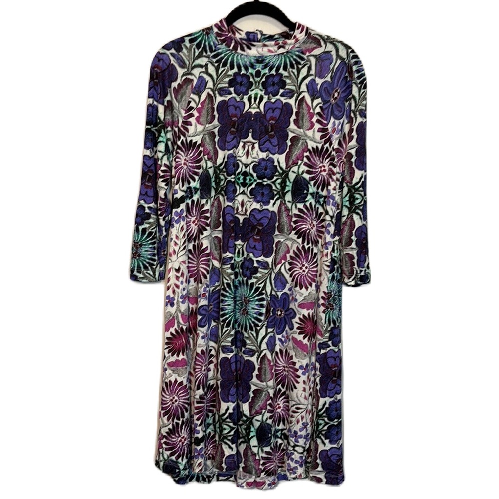 Free People Purple Fiesta Floral Mock Neck Open Back Lightweight Dress S